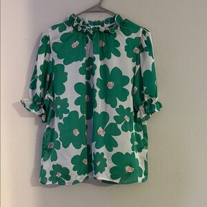 Floral Green and White Women's Top